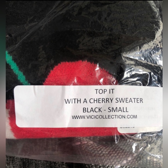 VICI cherry graphic black & red pullover knit crewneck sweater NEW 🎉SALE - Picture 8 of 16